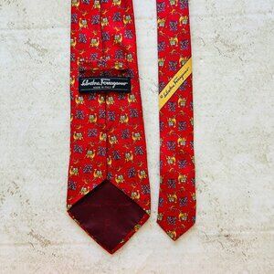 Salvatore Ferragamo Mens Silk Red Tie/ Yellow Camel Monkey & Floral Print